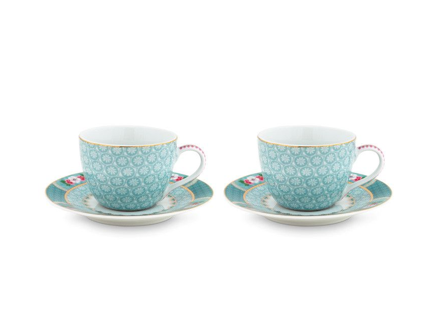 Blushing Birds - Set 2 tazzine & piattino Blu